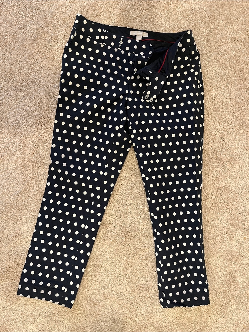 Banana Republic | Navy White Polka Dot Cropped Ankle Trousers | Size 4
